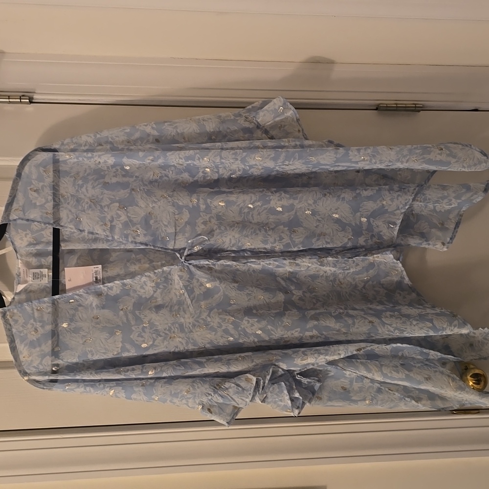 LC Lauren Conrad Light Blue Floral Sheer Wrap with Metallic Accents